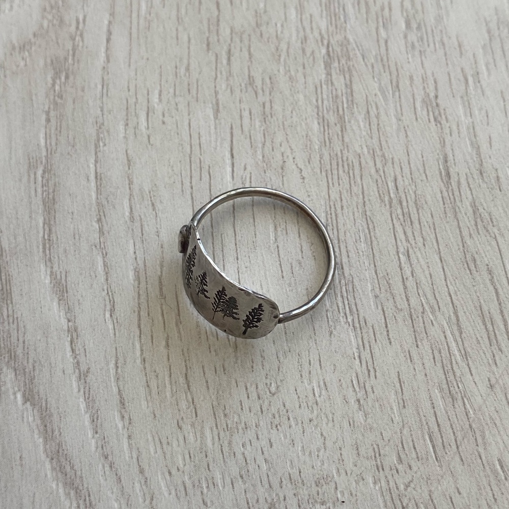 2/$20 Handmade Silver Shield Ring with Tree Design, size 7 - Picture 3 of 3